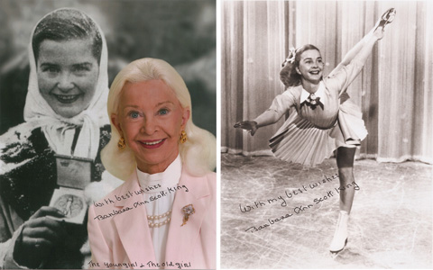 Photos from Barbara Ann Scott of her as old woman and a young skater
