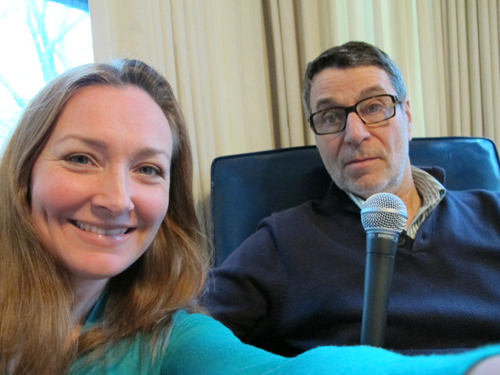 Allison Manley with Phil Hersh in a photo for the Manleywoman Skatecast, a figure skating podcast