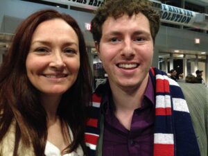 Allison Manley and Parker Pennington in a photo for the manleywoman skatecast, a figure skating podcast